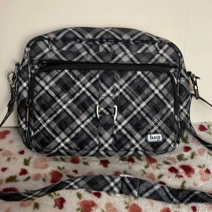 Lug Carousel XL Black and Gray Plaid Crossbody Bag EUC